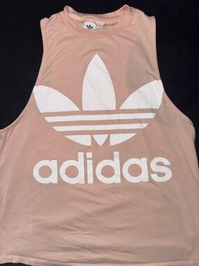 adidas Pink Trefoil Muscle Tank with White Logo